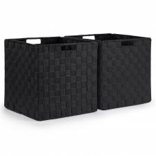 EHC Set of 2 Large Foldable Handwoven Storage Hamper Basket - Black