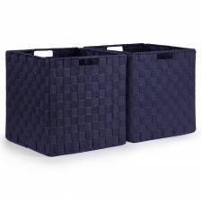 EHC Set of 2 Large Foldable Handwoven Storage Hamper Basket - Blue