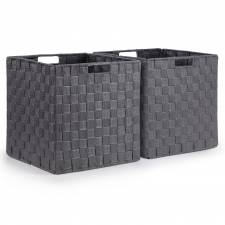 EHC Set of 2 Large Foldable Handwoven Storage Hamper Basket - Grey