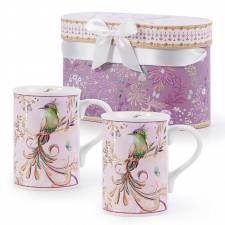 EHC Set of 2 Porcelain Phoenix Design Tea Cups/Coffee Mugs with Handle
