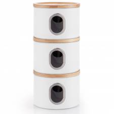EHC Set of 3 Airtight Round Stackable Kitchen Storage Canisters, White