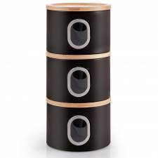 EHC Set of 3 Airtight Round Stackable Kitchen Storage Jars, Matt Black