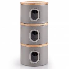 EHC Set of 3 Airtight Round Stackable Kitchen Storage Jars, Matt Grey