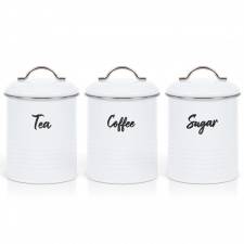 EHC Set of 3 Airtight Tea Sugar & Coffee Storage Jars, White
