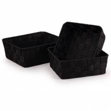 EHC Set of 3 Nestable Polypropylene Storage Gift Hamper Baskets, Black