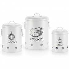 EHC Set of 3 Potato, Onion and Garlic Storage Jars With Lid - White