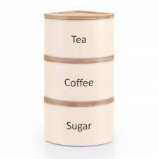 EHC Set of 3 Stackable Corner Airtight Food Storage Jar Set, Cream