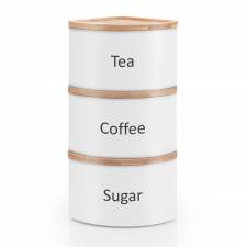 EHC Set of 3 Stackable Corner Airtight Food Storage Jars Set, White