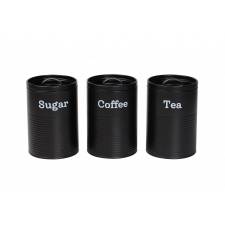 EHC Set of 3 Tea, Coffee & Sugar Storage Canisters With Lid, Black