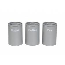 EHC Set of 3 Tea, Coffee & Sugar Storage Canisters With Lid, Grey