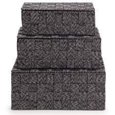 EHC Set of 3 Woven Shelf Storage Hamper Basket With Lid - Black