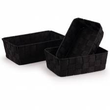 EHC Set of 3 Woven Shelf Storage Hamper Basket With Lid - Black