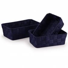 EHC Set of 3 Woven Shelf Storage Hamper Basket With Lid - Blue