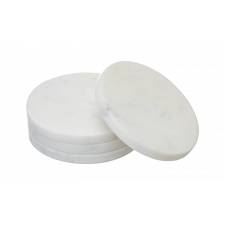 EHC Set of 4  Round White Marble Coasters For Home & Kitchen Use