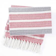 EHC Stripe Soft Cotton Double Throw, 150 x 200 cm, Red / Grey