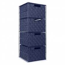 EHC Woven 4 Drawer Polypropylene Cabinet For Bathroom, Bedroom - Blue
