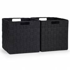 EHC Woven Collapsible Basket, Storage Cubes, Set of 2 Boxes - Black