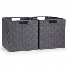 EHC Woven Collapsible Basket, Storage Cubes, Set of 2 Boxes - Grey