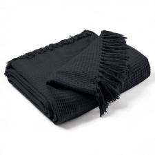 Handwoven Waffle Design Pure Cotton Single Sofa Throw - Dark Grey