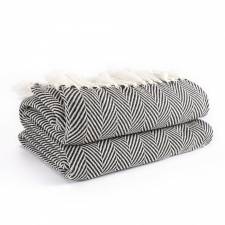 Herringbone Soft & Lightweight Acrylic Sofa Throws - Charcoal Black