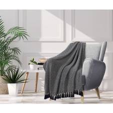 EHC Single Big Diamond Woven Cotton Throw, 125 x 150cm, Ivory/Black