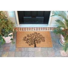Infinity Tree Patterned PVC Backed Entrance Coir Mat - Natural & Black