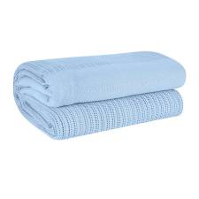 Luxury Handwoven Cotton Adult Cellular Blanket,  Double -Blue