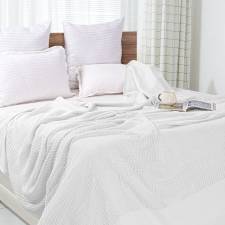 EHC Handwoven Light & Soft Cotton Adult Cellular Blanket Single, White