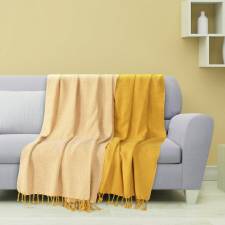 EHC Pack of 2 Chevron Cotton Single Sofa Throw, 125 x 150 cm - Yellow