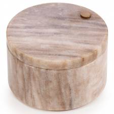 Marble Salt and Pepper Pinch Pots with Golden Serving Spoon, Beige