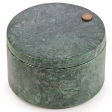 Marble Salt and Pepper Pinch Pots with Golden Serving Spoon, Green