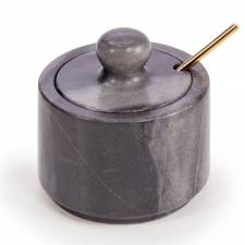 Marble Salt and Pepper Pinch Pots with Golden Serving Spoon, Grey