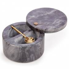 Marble Salt and Pepper Pinch Pots with Golden Serving Spoon, Grey