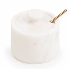 Marble Salt and Pepper Pinch Pots with Golden Serving Spoon, White