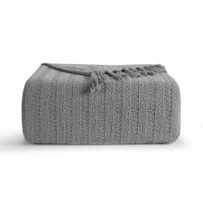 Nevni Large Decorative Rustic Cotton Fringed Throw, 225 x 250 cm, Grey