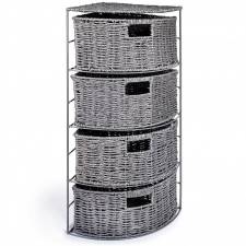 Paper rope 4 Drawer Slimline Space Saving Corner Storage Unit - Grey
