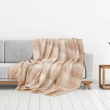 Premium Reversible XL Cotton Tartan Throw For Sofa/Armchair - Beige