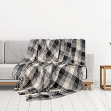 EHC Reversible Large Cotton Tartan Throw For Sofa or Armchair - Black