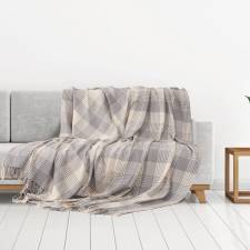 EHC Reversible Large Cotton Tartan Throw For Sofa or Armchair - Grey