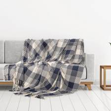 EHC Reversible Cotton Tartan Throw For Sofa or Armchair - Navy Blue