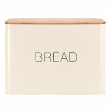 EHC Rectangular Enamel Bread Storage Container With Bamboo Lid - Cream