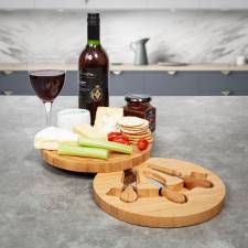 Round Cheese Board Set With Integrated Drawer & 3 Cheese Knives