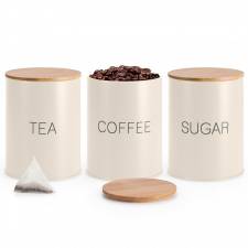 EHC Set of 3 Cream Tea, Coffee & Sugar Jars With Airtight Bamboo Lid