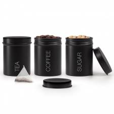 Set of 3 Airtight Tea, Coffee, and Sugar Kitchen Storage Jars, Black