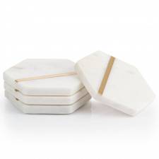 Set of 4 Handcrafted Marble Costers With Golden Colour Inlay, White