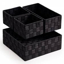 Set of 4 Multi-purpose Polypropylene Shelf Storage Basket Set, Black