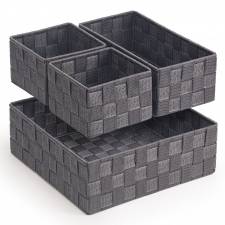 Set of 4 Multi-purpose Polypropylene Shelf Storage Basket Set, Grey
