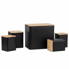 Set of 5 Tea, Sugar, Coffee, Biscuit & Bread Bin Jars With Lid, Black