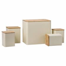 Set of 5 Tea, Sugar, Coffee, Biscuit & Bread Bin Jars With Lid, Cream