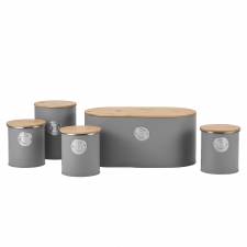 Set of 5 Tea, Sugar, Coffee, Biscuit & Bread Bin Jars With Lid, Grey
